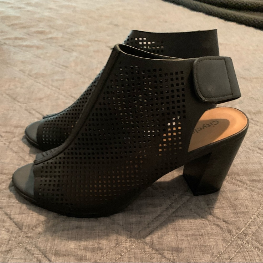 Black Peep-Toe Sandal Heels